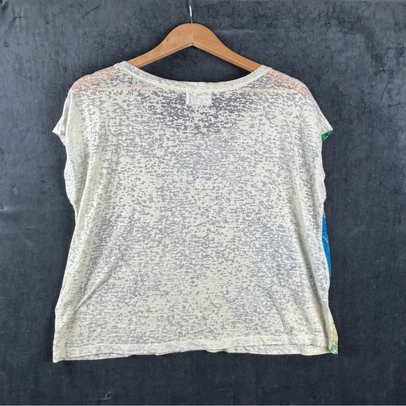 Mambo Australia Women’s Cream/Blue Short Sleeve Burnout Boxy Top Sz Large - Picture 7 of 8
